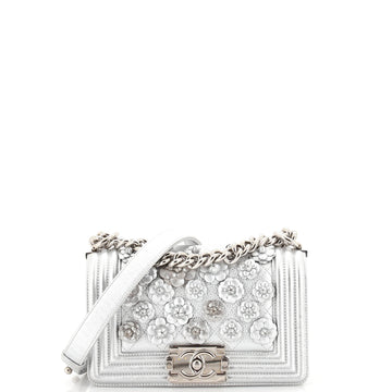 Chanel Boy Flap Bag Quilted Lambskin with Camellia Applique Small