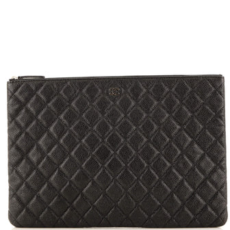 Chanel O Case Clutch Quilted Caviar Large