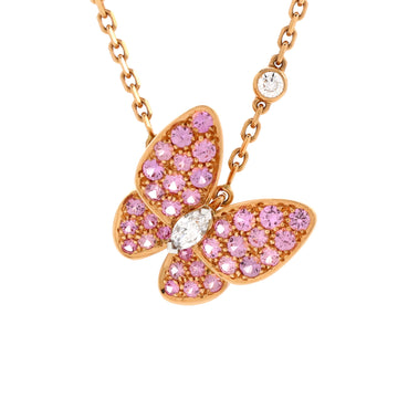 Van Cleef & Arpels Two Butterfly Pendant Necklace 18K Rose Gold with Pink Sapphires and Diamonds
