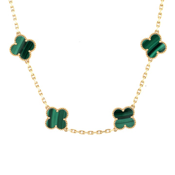 Van Cleef & Arpels Vintage Alhambra 10 Motifs Necklace 18K Yellow Gold and Malachite