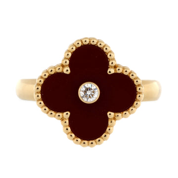 Van Cleef & Arpels Vintage Alhambra Ring 18K Yellow Gold with Carnelian and Diamond