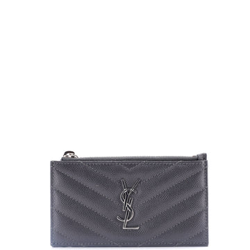 Saint Laurent Monogram Fragments Zip Card Holder Matelasse Chevron Leather