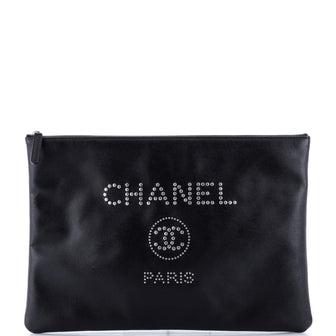 Chanel Deauville Pouch Studded Caviar Large