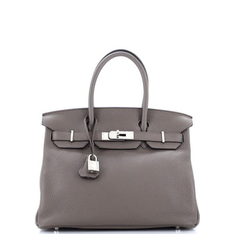 Hermes Birkin Handbag Grey Clemence with Palladium Hardware 30