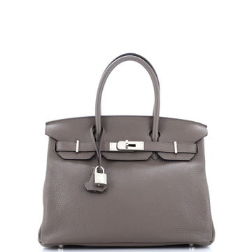 Hermes Birkin Handbag Grey Clemence with Palladium Hardware 30