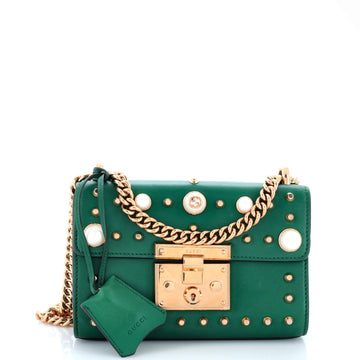 Gucci Pearly Padlock Shoulder Bag Studded Leather Small