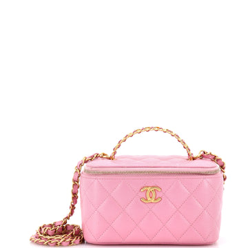 Chanel Pick Me Up Logo Handle Vanity Case with Chain Quilted Caviar Small