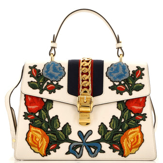 Gucci Sylvie Top Handle Bag Embroidered Leather Medium