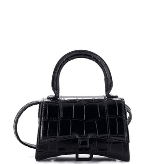 Balenciaga Hourglass Top Handle Bag Crocodile Embossed Leather Mini