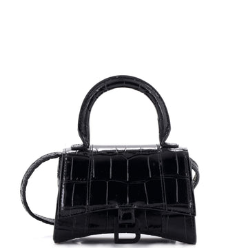 Balenciaga Hourglass Top Handle Bag Crocodile Embossed Leather Mini