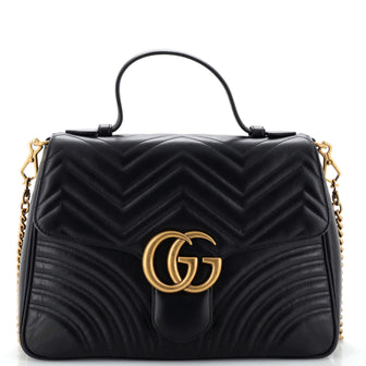 Gucci GG Marmont Top Handle Flap Bag Matelasse Leather Medium