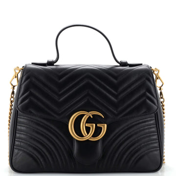 Gucci GG Marmont Top Handle Flap Bag Matelasse Leather Medium