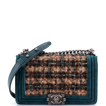 Chanel Paris-Edinburgh Boy Flap Bag Quilted Tweed with Velvet Old Medium