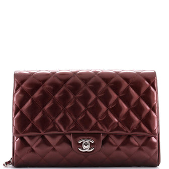 Chanel Clutch with Chain Quilted Striated Metallic Patent