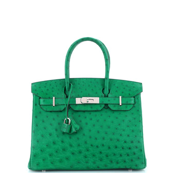 Hermes Birkin Handbag Green Ostrich with Palladium Hardware 30