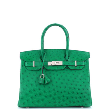 Hermes Birkin Handbag Green Ostrich with Palladium Hardware 30