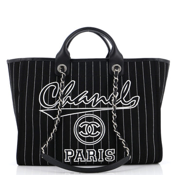 Chanel Deauville Tote Pinstripe Cotton Medium
