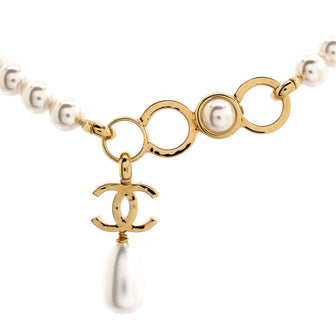 Chanel CC Drop Choker Necklace Metal and Faux Pearl