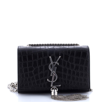 Saint Laurent Classic Monogram Tassel Crossbody Bag Crocodile Embossed Leather Small