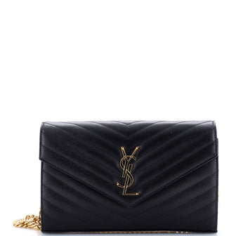 Saint Laurent Classic Monogram Wallet on Chain Matelasse Chevron Leather Medium