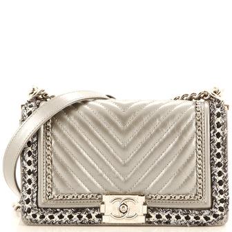 Chanel Jacket Boy Flap Bag Chevron Calfskin with Tweed Old Medium