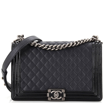 Chanel Boy Flap Bag Quilted Goatskin with Patent New Medium