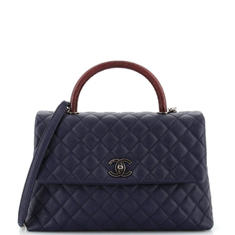 Chanel Coco Top Handle Bag Quilted Caviar with Lizard Medium