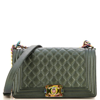 Chanel Boy Flap Bag Quilted Iridescent Goatskin Old Medium