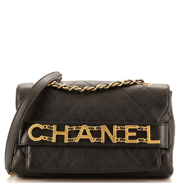 Chanel Logo Enchained Flap Bag Quilted Calfskin Medium