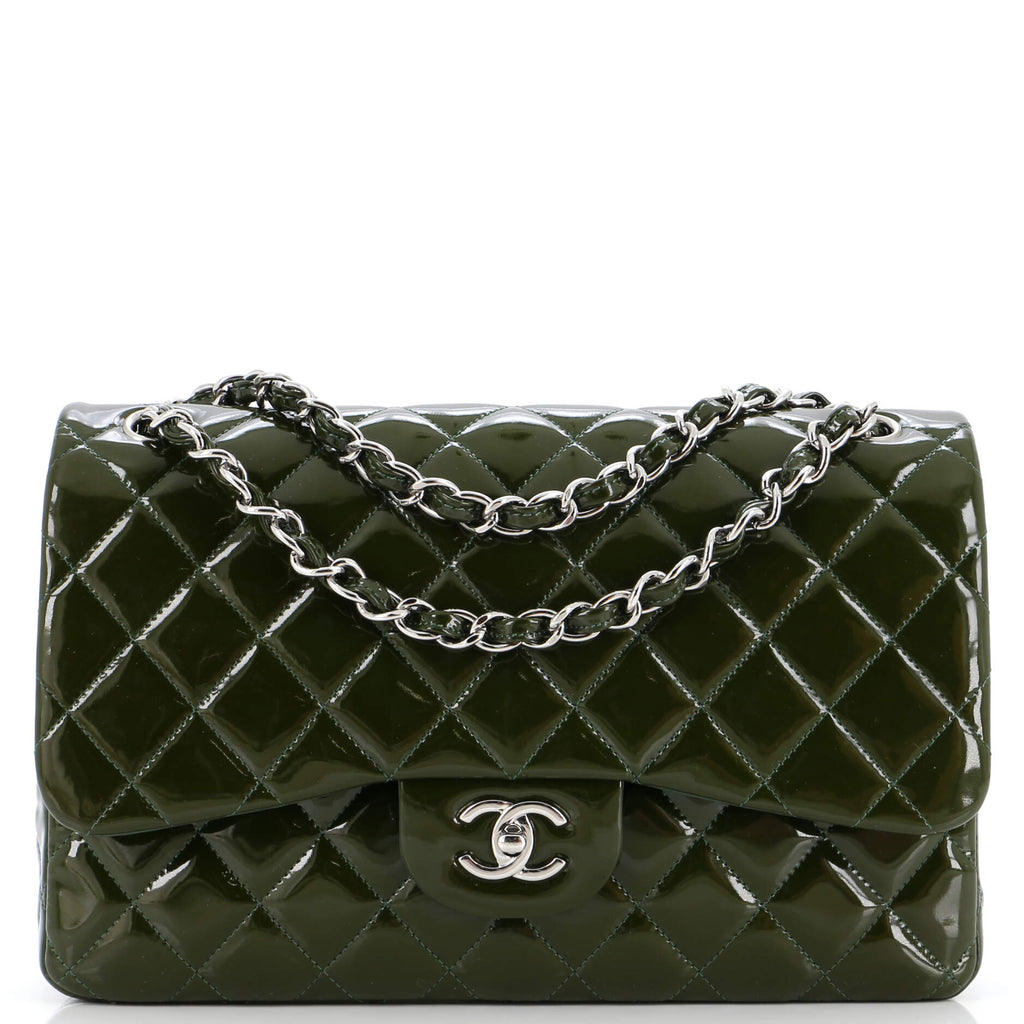 Classic Double Flap Bag Quilted Patent Jumbo / green