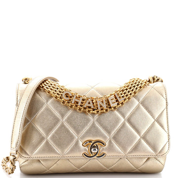 Chanel Crystal Logo Letters Chain Handle Flap Bag Quilted Lambskin Medium