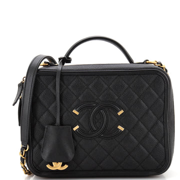 Chanel Filigree Vanity Case Quilted Caviar Large