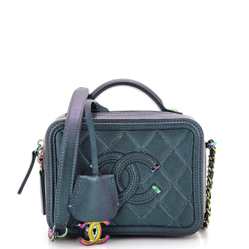 Chanel Filigree Vanity Case Quilted Iridescent Caviar Small