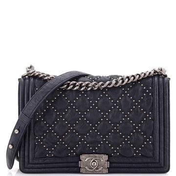 Chanel Boy Flap Bag Studded Quilted Distressed Calfskin New Medium