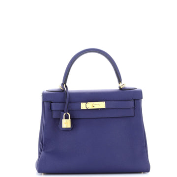 Hermes Kelly Handbag Blue Togo with Gold Hardware 28