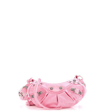 Balenciaga Le Cagole Giant Studs Shoulder Bag Denim with Crystals XS