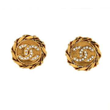 Chanel Vintage CC Round Clip-On Earrings Metal with Crystals