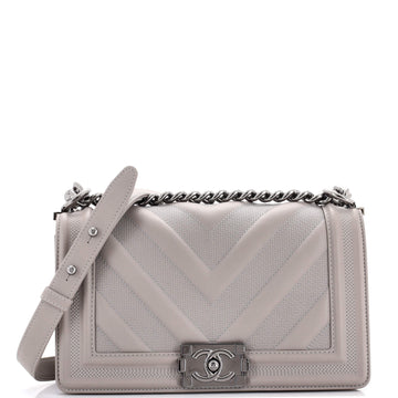 Chanel Boy Flap Bag Perforated Chevron Lambskin Old Medium