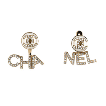 Chanel CHA-NEL Drop CC Stud Earrings Metal with Crystals and Faux Pearls