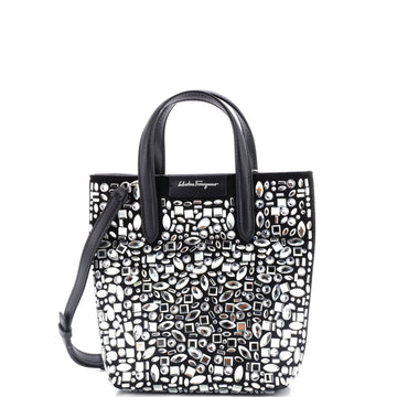 Salvatore Ferragamo Travel Mosaic Tote Crystal Embellished Suede