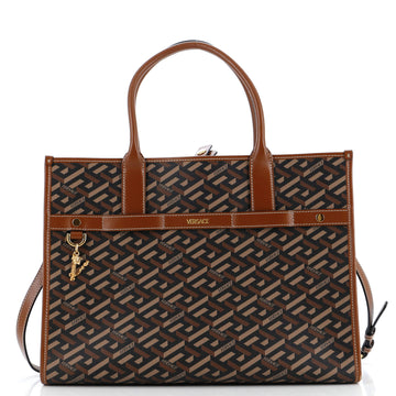 Versace Top Handle Tote La Greca Signature Coated Canvas Medium