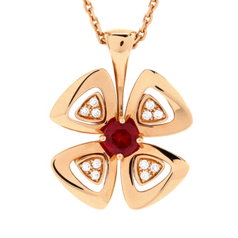 Bvlgari Fiorever Pendant Necklace 18K Rose Gold with Ruby and Diamonds
