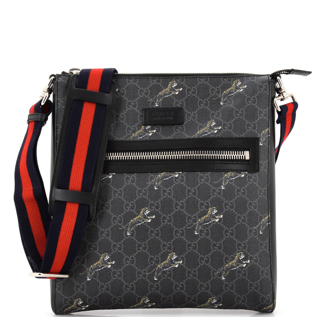 Gucci Web Strap Front Zip Messenger Bag Printed GG Coated Canvas