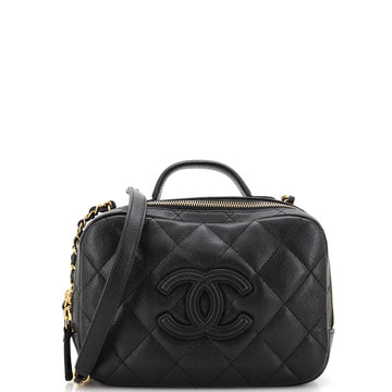 Chanel CC Top Handle Zip Around Vanity Case with Chain Quilted Caviar Small