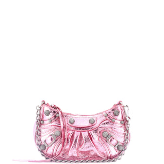 Balenciaga Le Cagole Giant Studs Chain Shoulder Bag Crocodile Embossed Leather with Crystals Mini