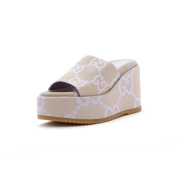 Gucci Women's Angelina Platform Wedge Sandals GG Canvas