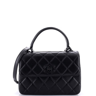 Chanel So Black Trendy CC Top Handle Bag Quilted Lambskin Small