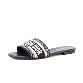 Christian Dior Women's Dway Flat Sandals Embroidered Canvas