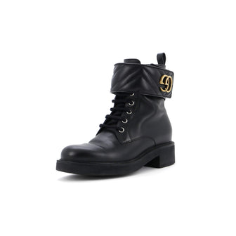 Gucci Women's GG Marmont Lace Up Ankle Boots Leather