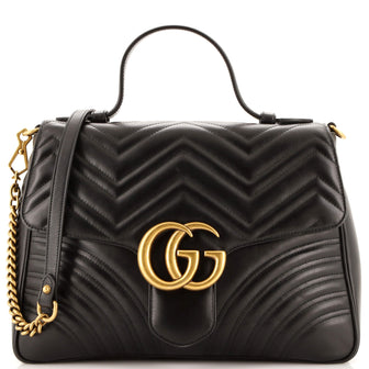 Gucci GG Marmont Top Handle Flap Bag Matelasse Leather Medium